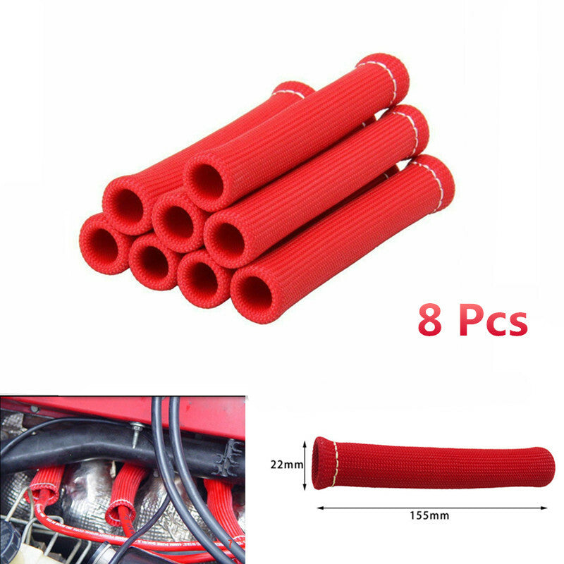 Car Red Spark Plug Wire Boot Protector Sleeve Heat Shield Cover Sleeve Protectio