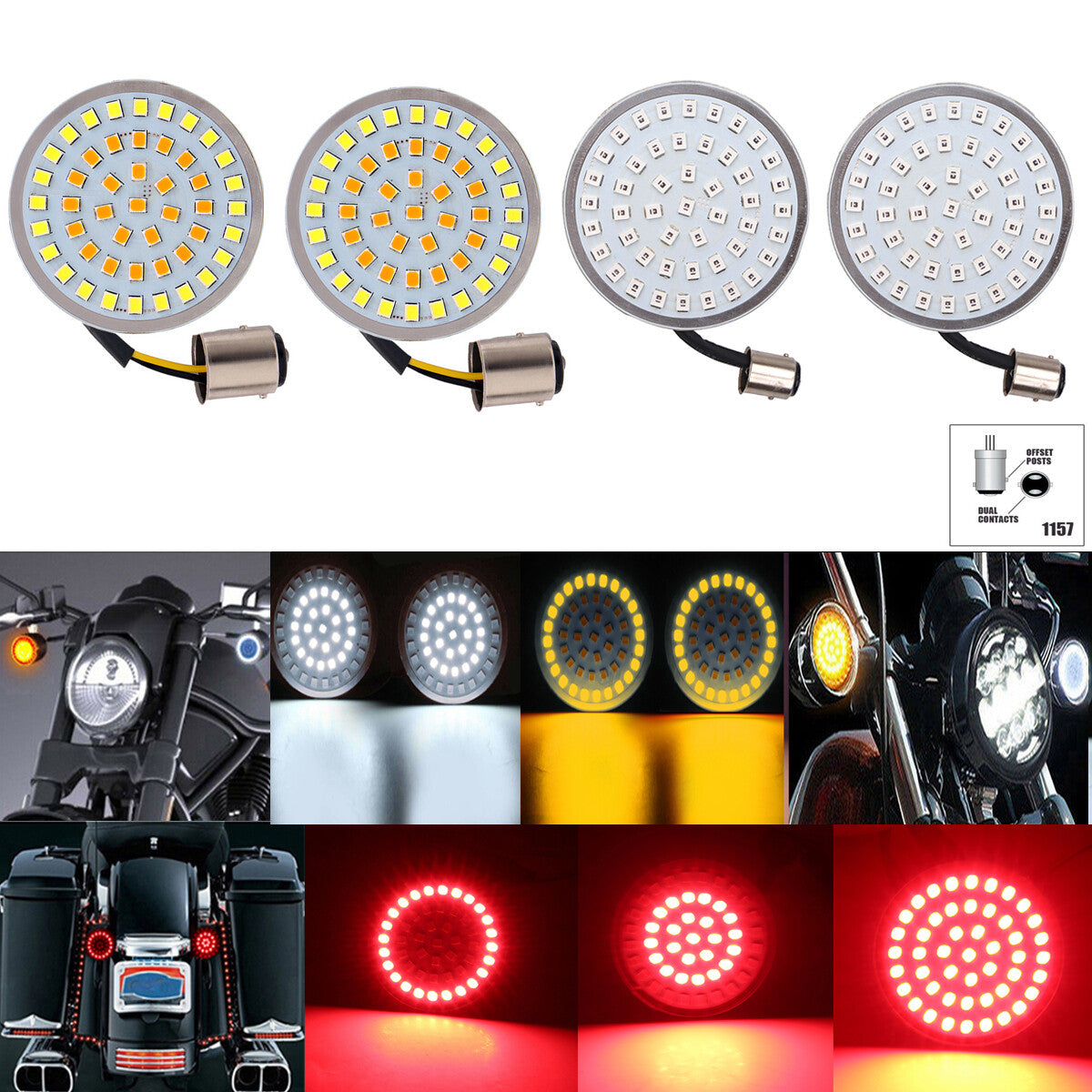 4-pack of 1157 LED turn signal running lights suitable for Harley Dyna Softail Touring