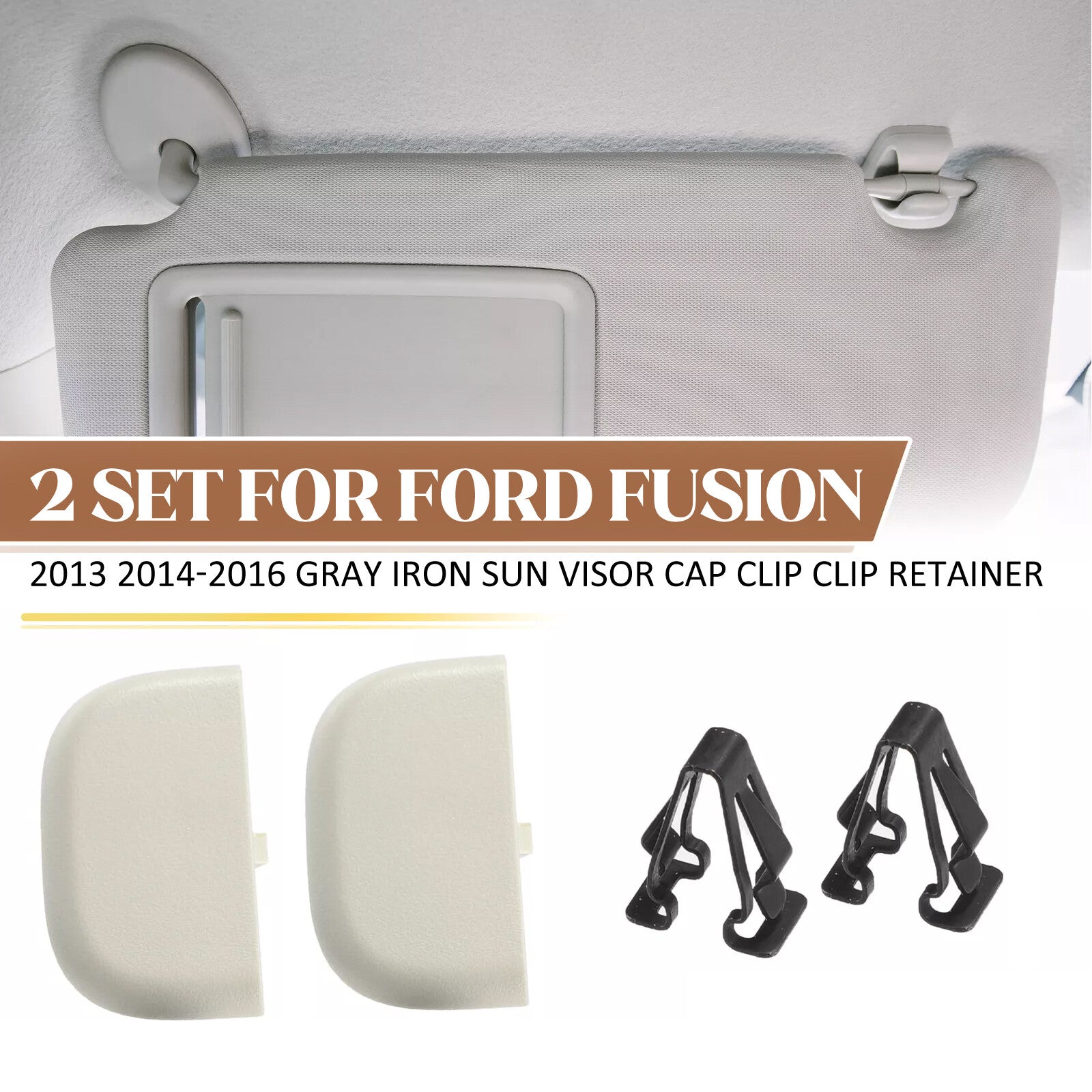 2 Set Gray Iron Sun Visor Cap Clip Retainer for Ford Fusion 2013-2016 2015
