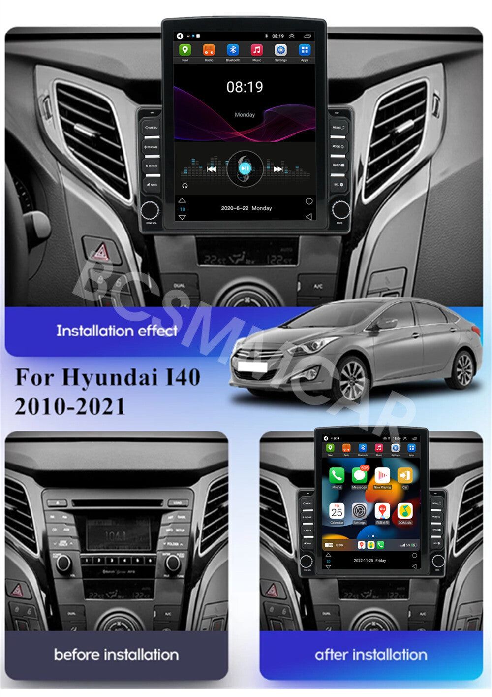 HD Car Video Player Touch Screen GPS Navi Wifi Fit for Hyundai I40 2010-2021