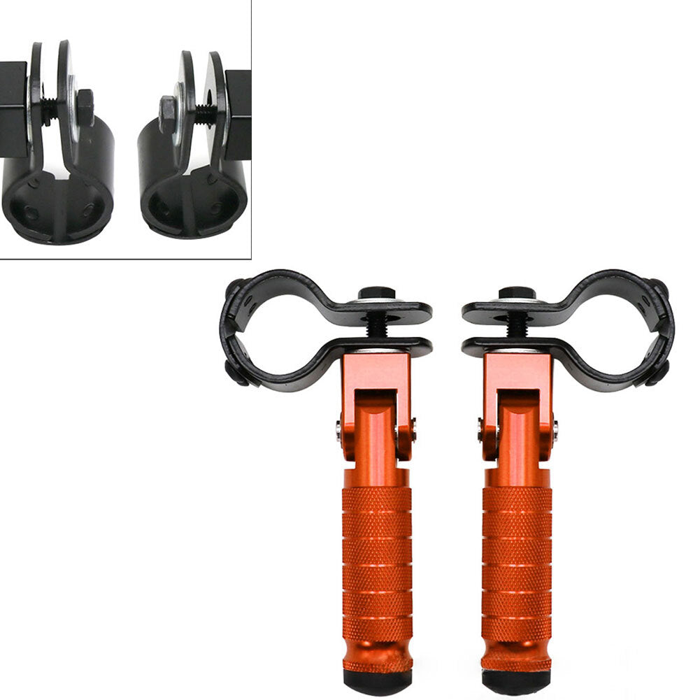 Motorcycle Folding Rearsets Folded Footrest Foot Pegs Pedal Orange Universal 2X