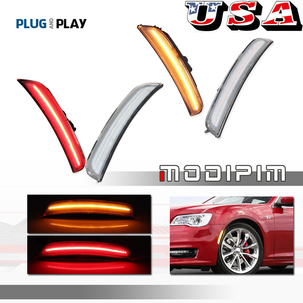 Suitable for Chrysler 300 300C 2015-up Clear front amber rear red LED side marker lights