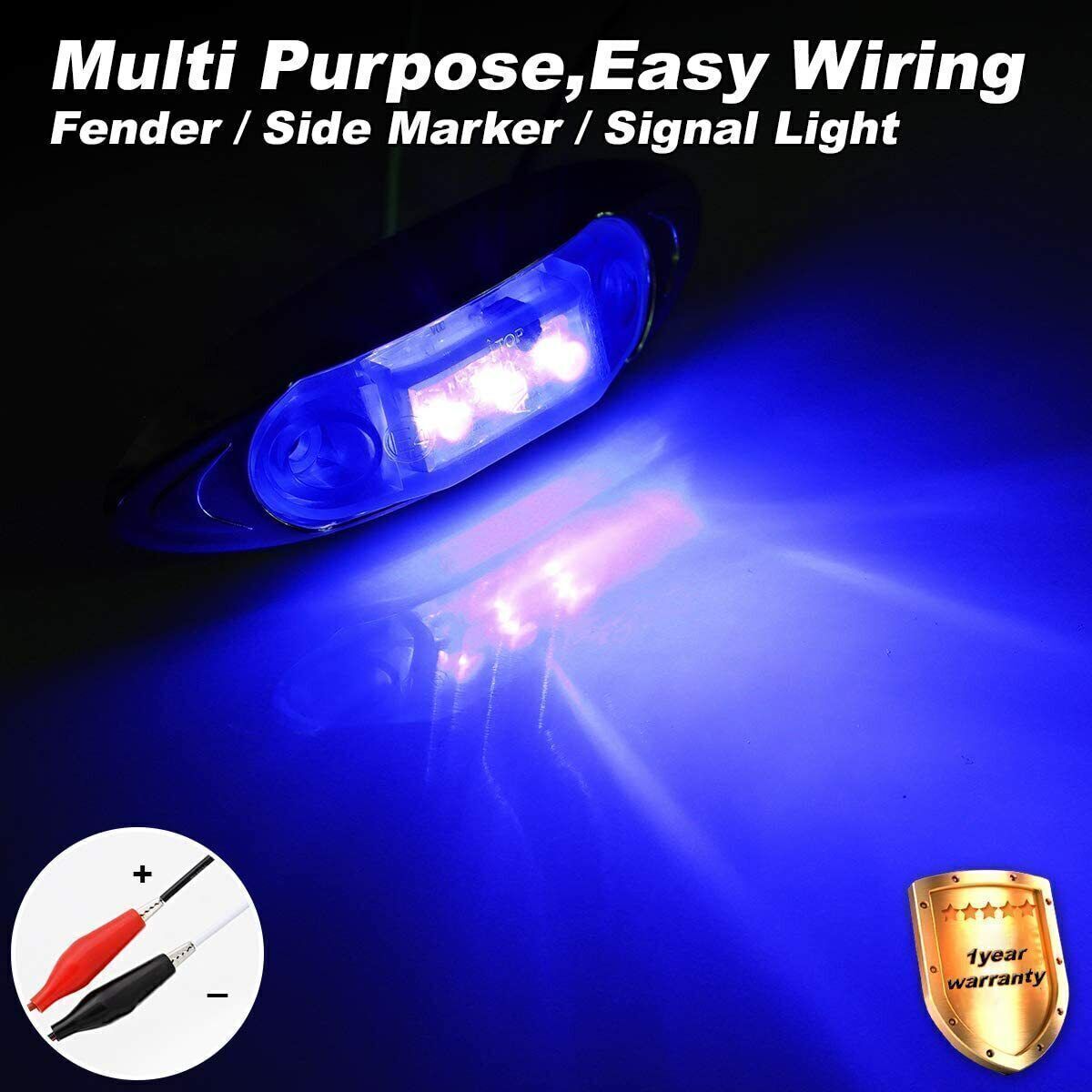 10pcs Blue Side Marker Lights Clearance Light Waterproof For Truck Trailer 3-LED