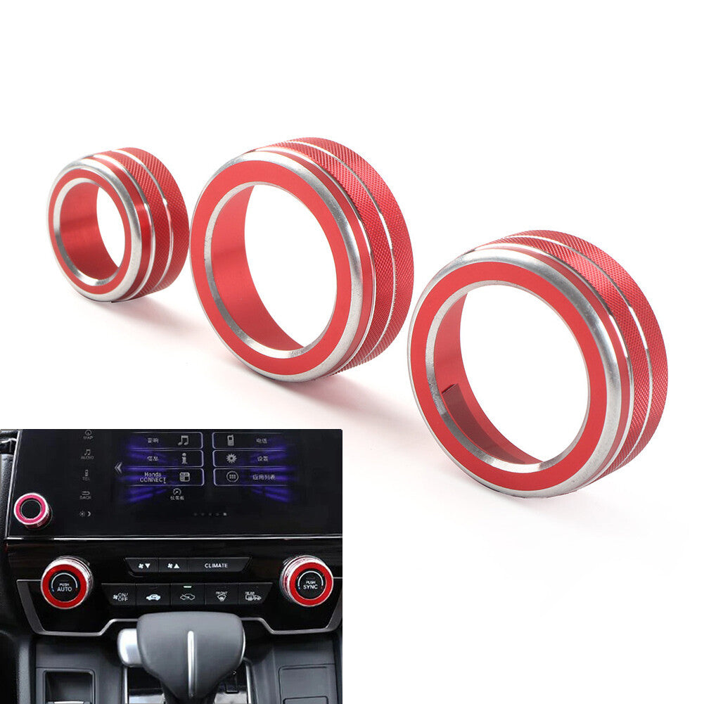 3x Interior AC Climate Switch Knob Ring Cover Trim for Honda CRV 2017-2022 Red