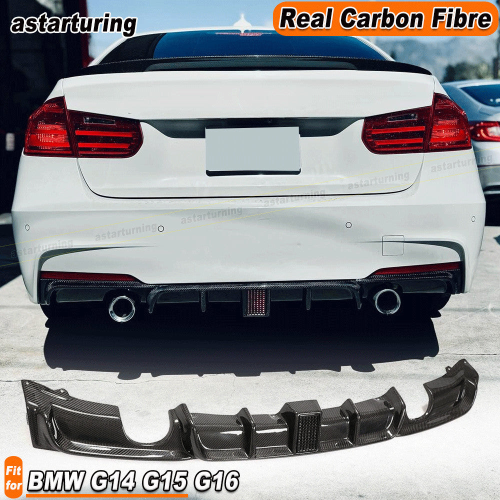 Fit for BMW F30 F35 320i M-Sport 12-18 REAL Carbon Rear Bumper Diffuser W/Light