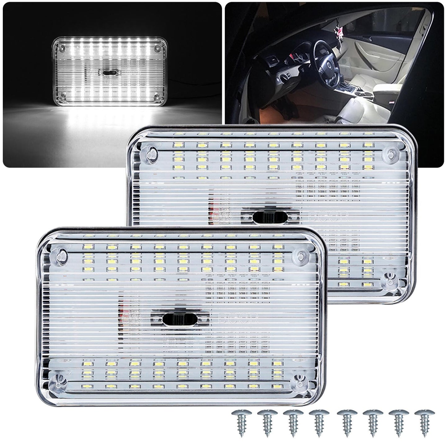 2Pcs White Trailer Ceiling Lamp Reading Lighta Interior Door Light Truck Vehicle