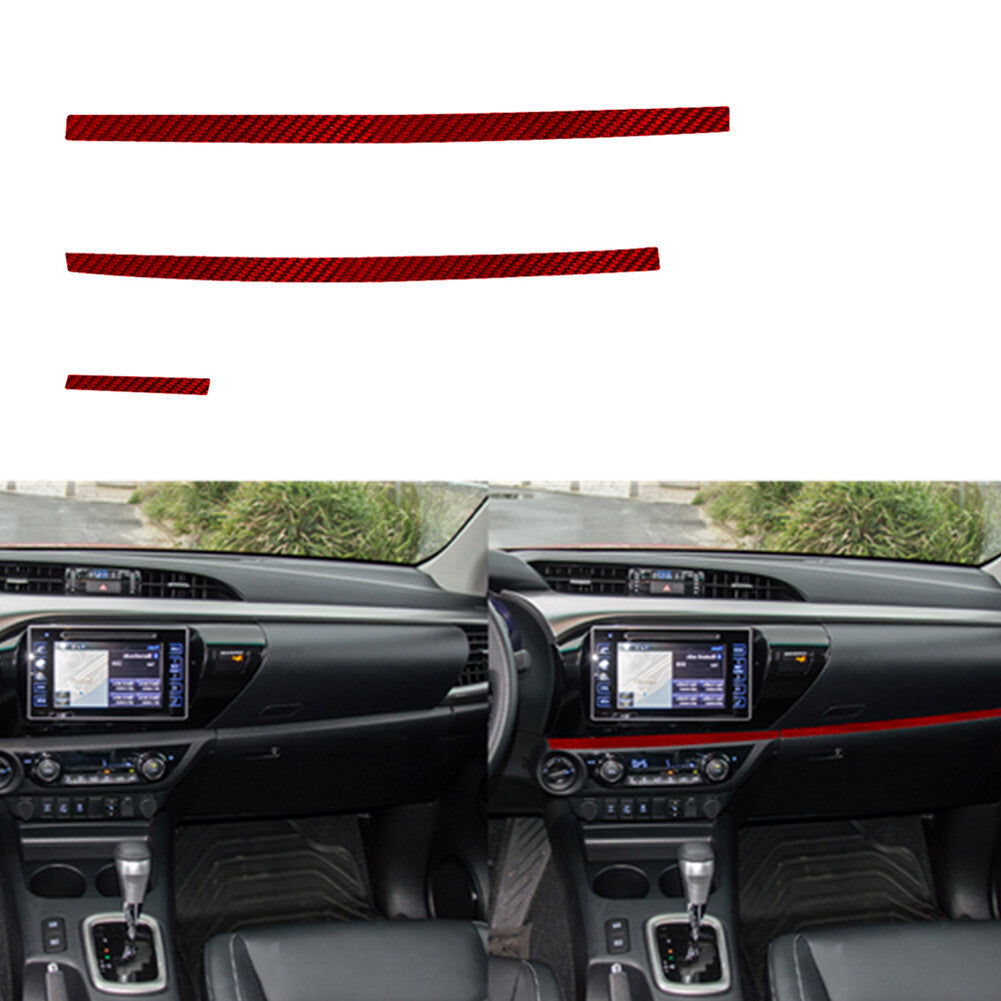3Pcs Red Carbon Fiber Dashboard Strips Cover Trim for Toyota Hilux 2015-2021