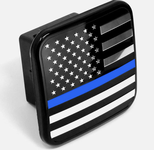 Car mount protector plug cap tow receiver 2-inch American flag black chrome blue for Chevrolet