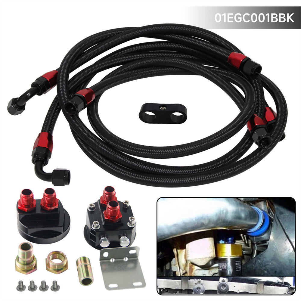 3/4 AN-8 THREAD OIL COOLER FILTER RELOCATION + 8AN NYLON BRAIDED OIL LINE KIT