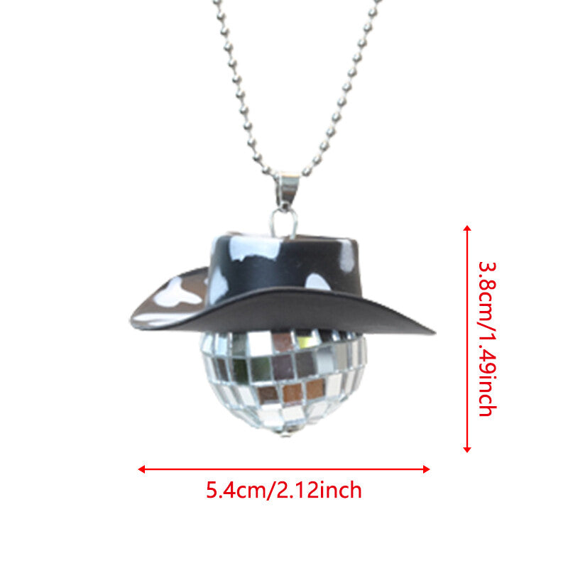 Cowboy Hat Disco Ball Car Ornamen Rearview Mirror Hanging Acessory Cow Black