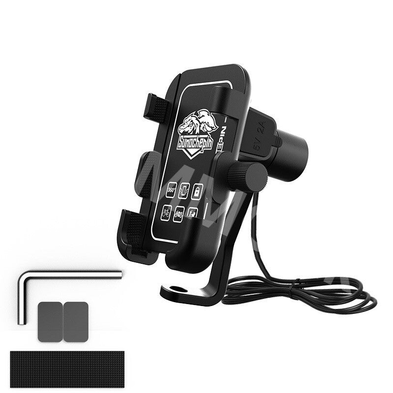 Aluminum Motorcycle Cell Phone Holder Rear Mirror Mount With USB Charger 18W