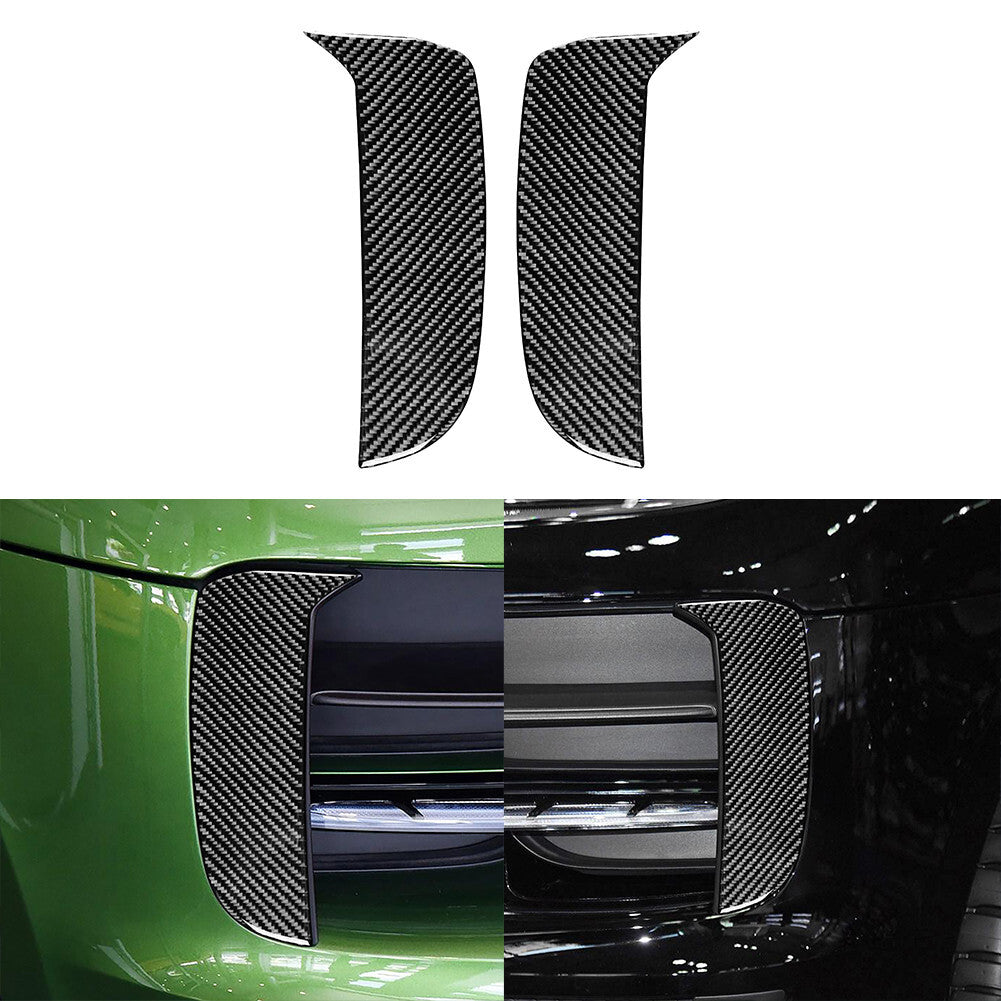 2X Carbon Fiber Exterior Front Fog Light Strip Trim for Porsche Macan 2019-2021