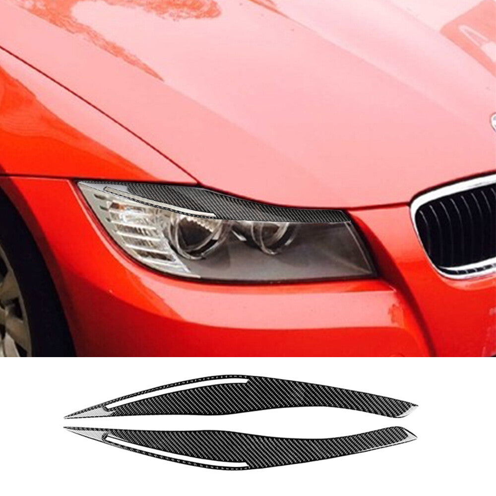 2¡ÁCarbon Fiber Headlight Eyelids Eyebrow Trim for BMW 3 Series E90 E92 2009-2012