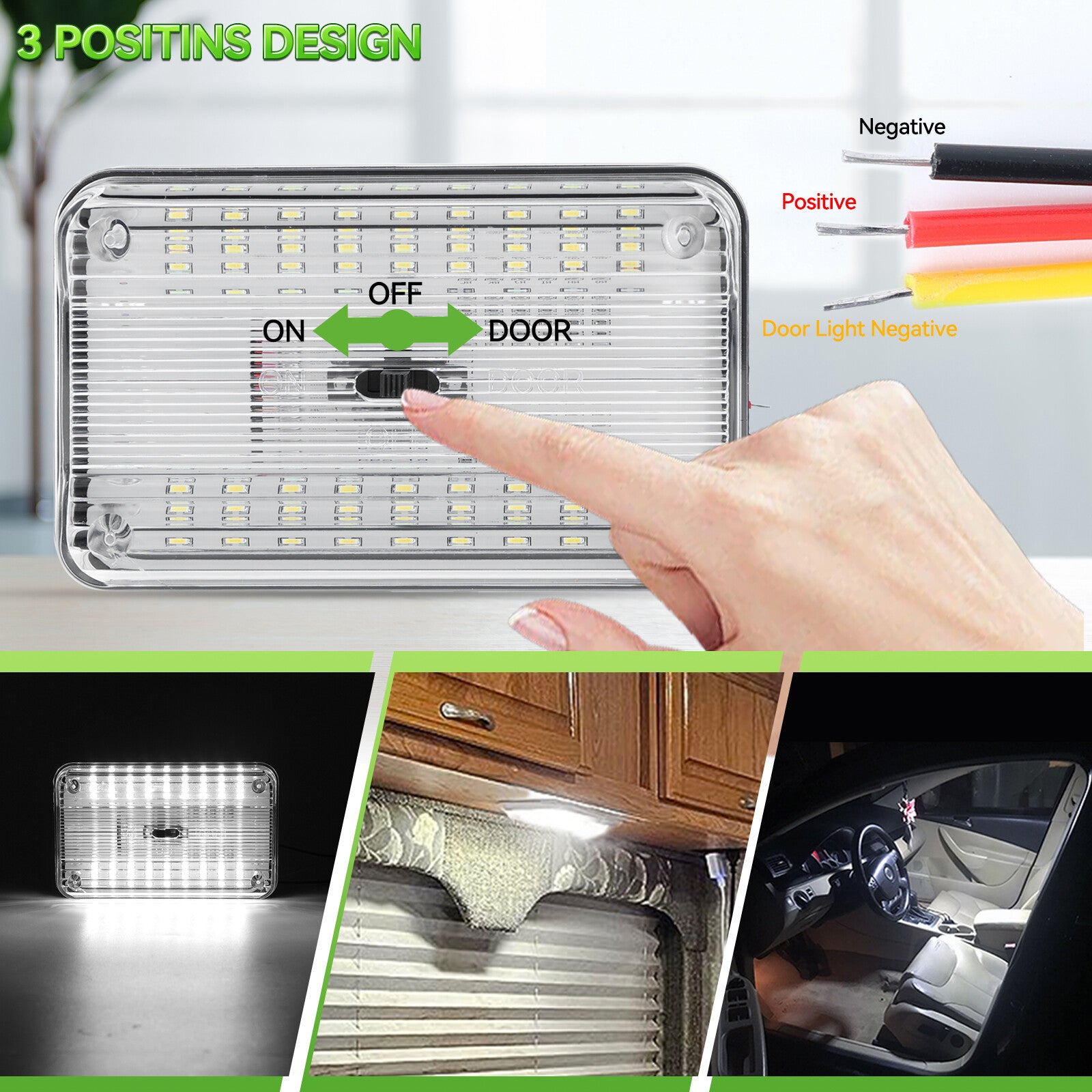 White 12V 6000K On/Off Switch Cabin Roof Dome Light Car Interior Reading Light