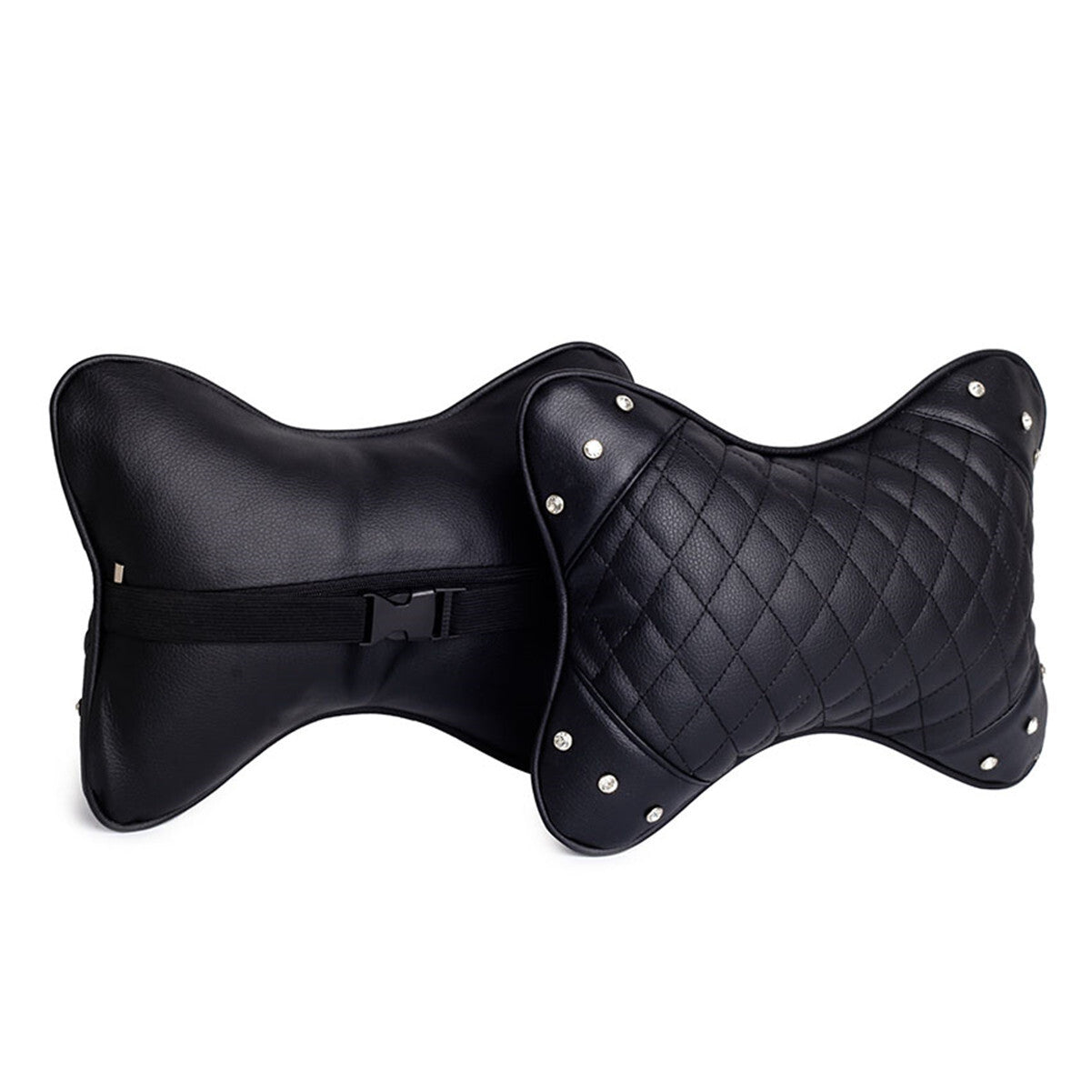 2pcs Car for Seat Head Neck Support Rest Pillow Headrest Soft Cushion Balck Leather