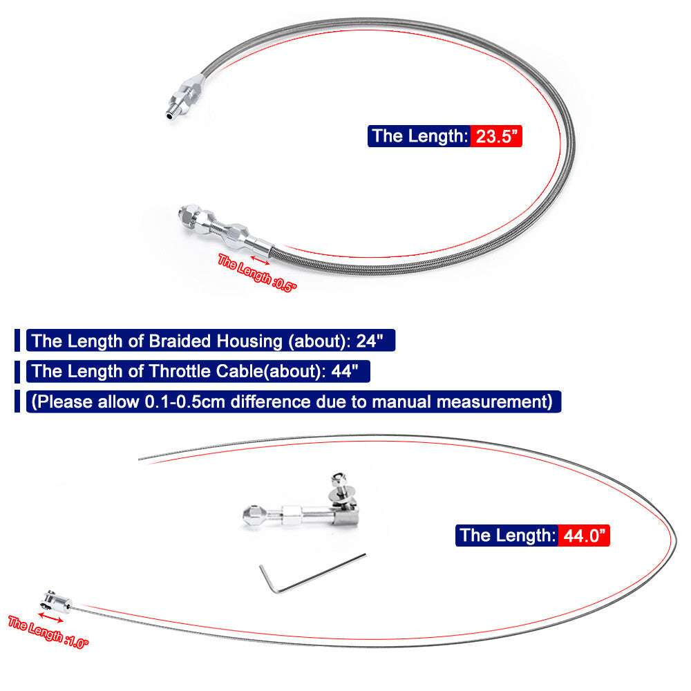 24 Hi-Tech Univeral Throttle Cable Braided Stainless Steel Throttle Cable Kit