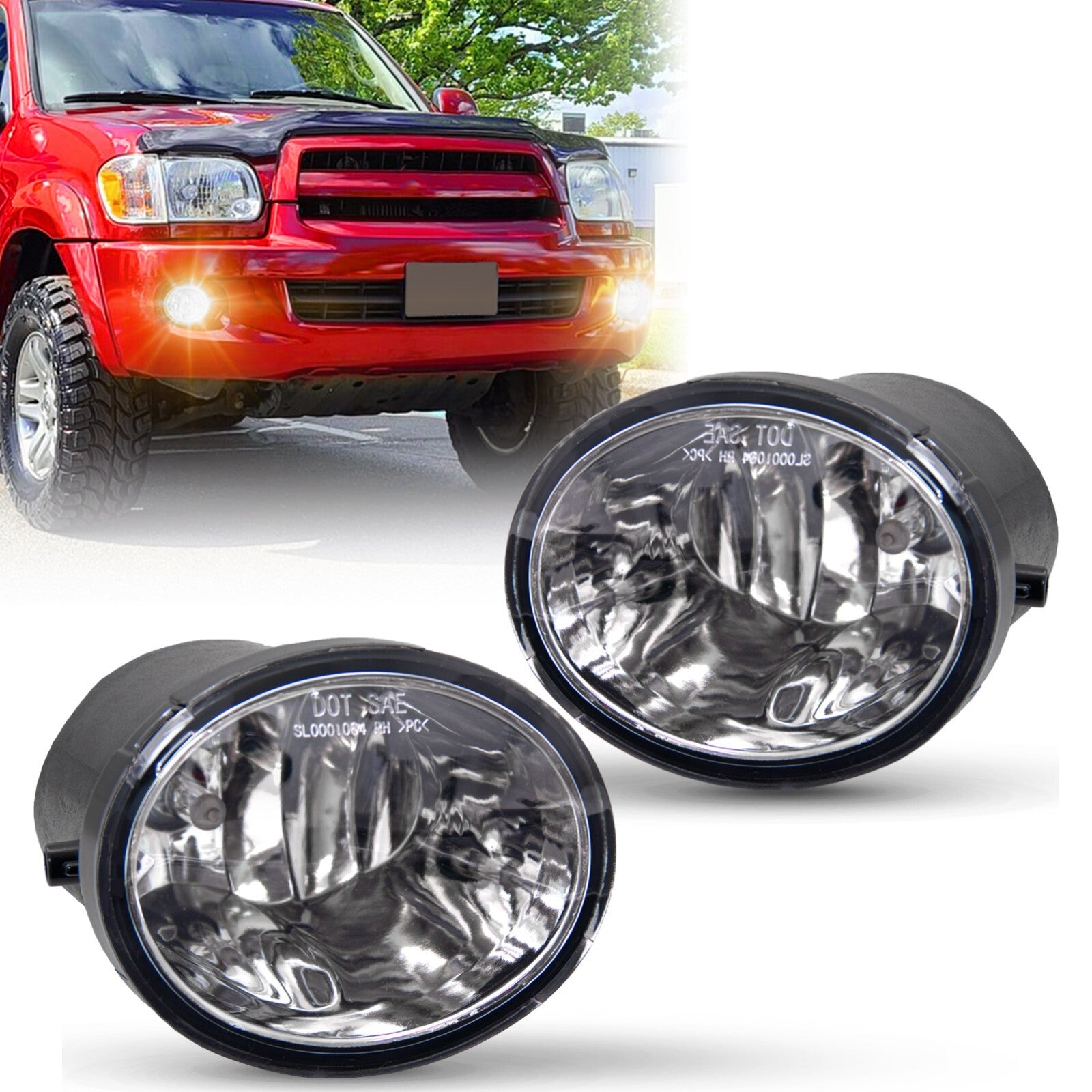 Fog light assembly suitable for 2000-2006 for Toyota Tundra and 2001-2007 for Toyota Sequoia.