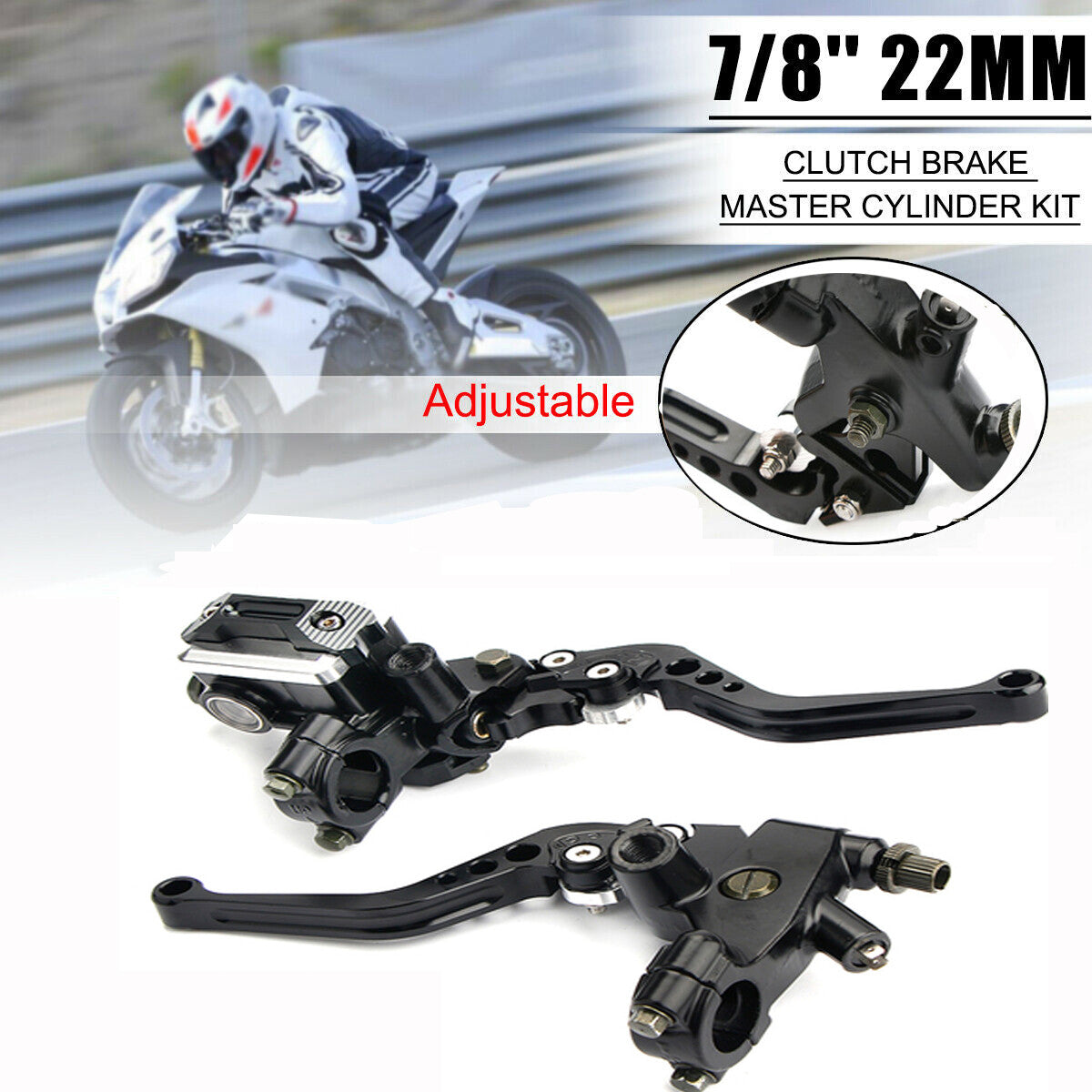 Motorcycle 7/8 inch 22 mm universal brake clutch master cylinder reservoir rod kit