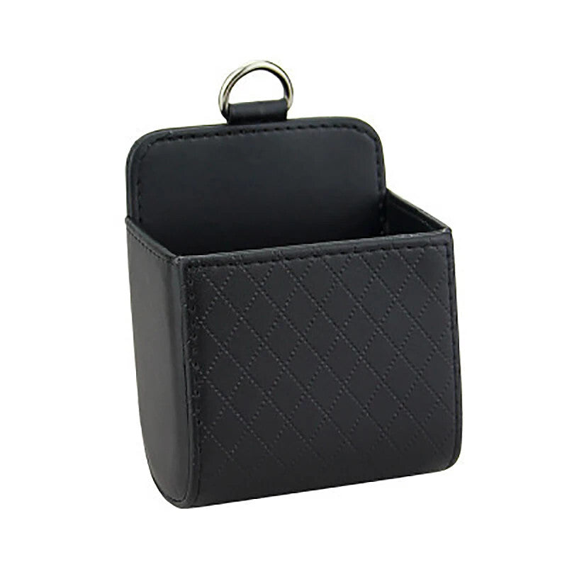 Car Air Vent Hanging Hook Storage Bag Black Leather Organizer Phone Holder Box