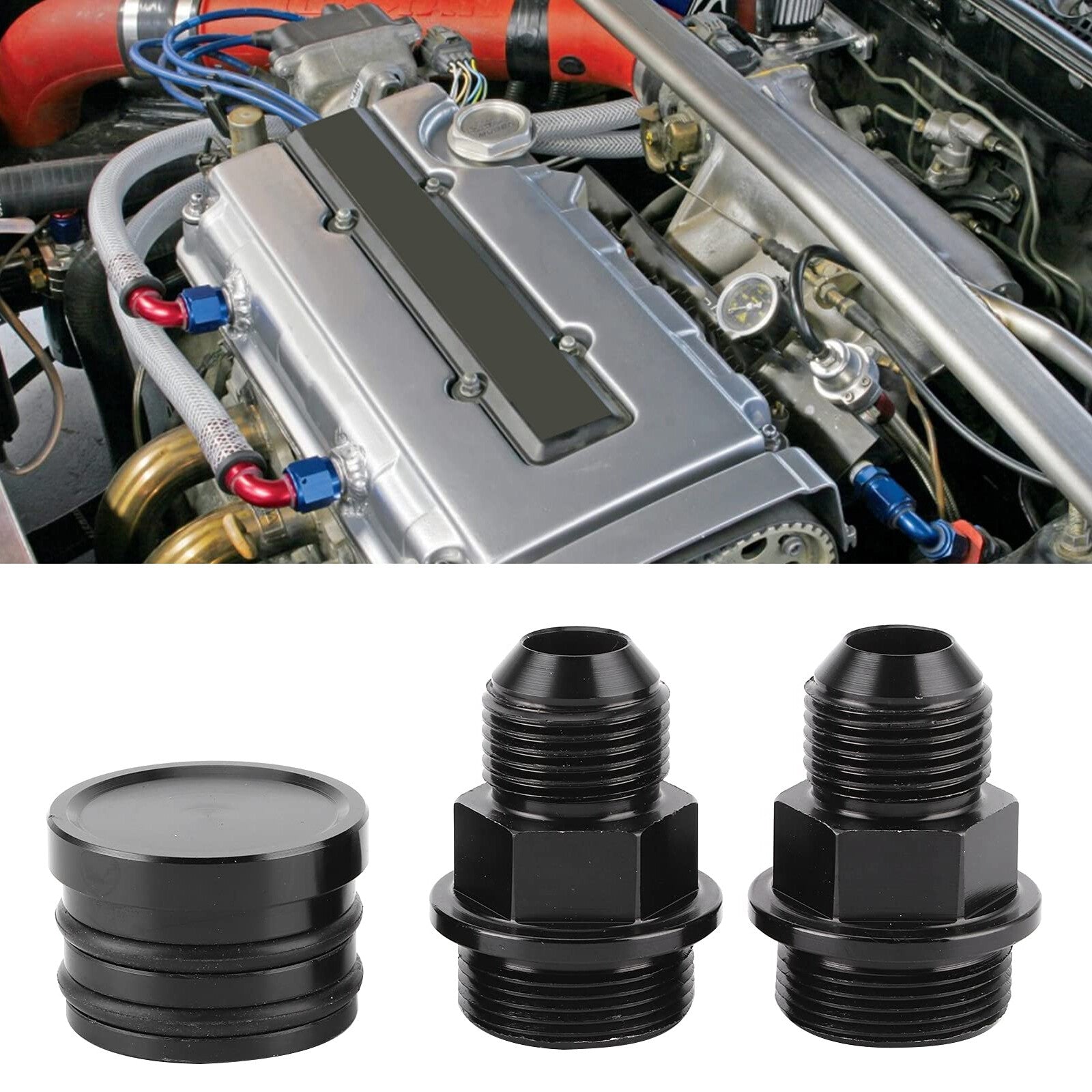 Rear Block Breather Plug w/ Fittings for Honda B16 B18 Oil Catch Can M28 to 10AN