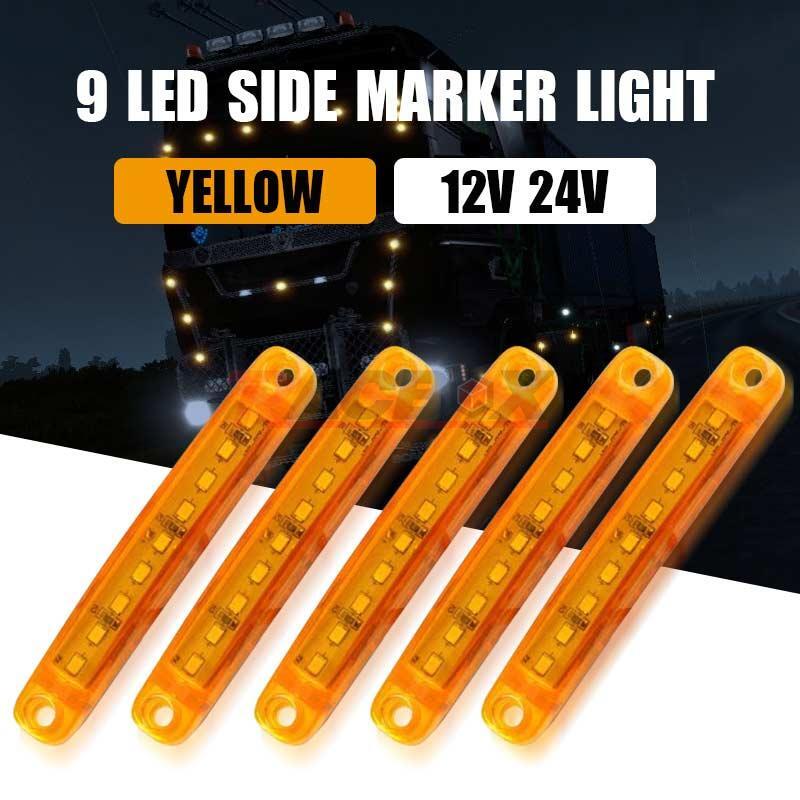 10pcs 9 LED Semi Truck Trailer Side Marker Lights Amber Waterproof Car Lorry