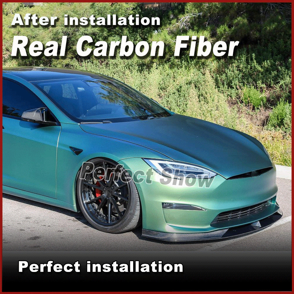 Fit for Tesla for Model S Plaid Real Carbon Fiber Front Bumper Lip Spoiler Splitters