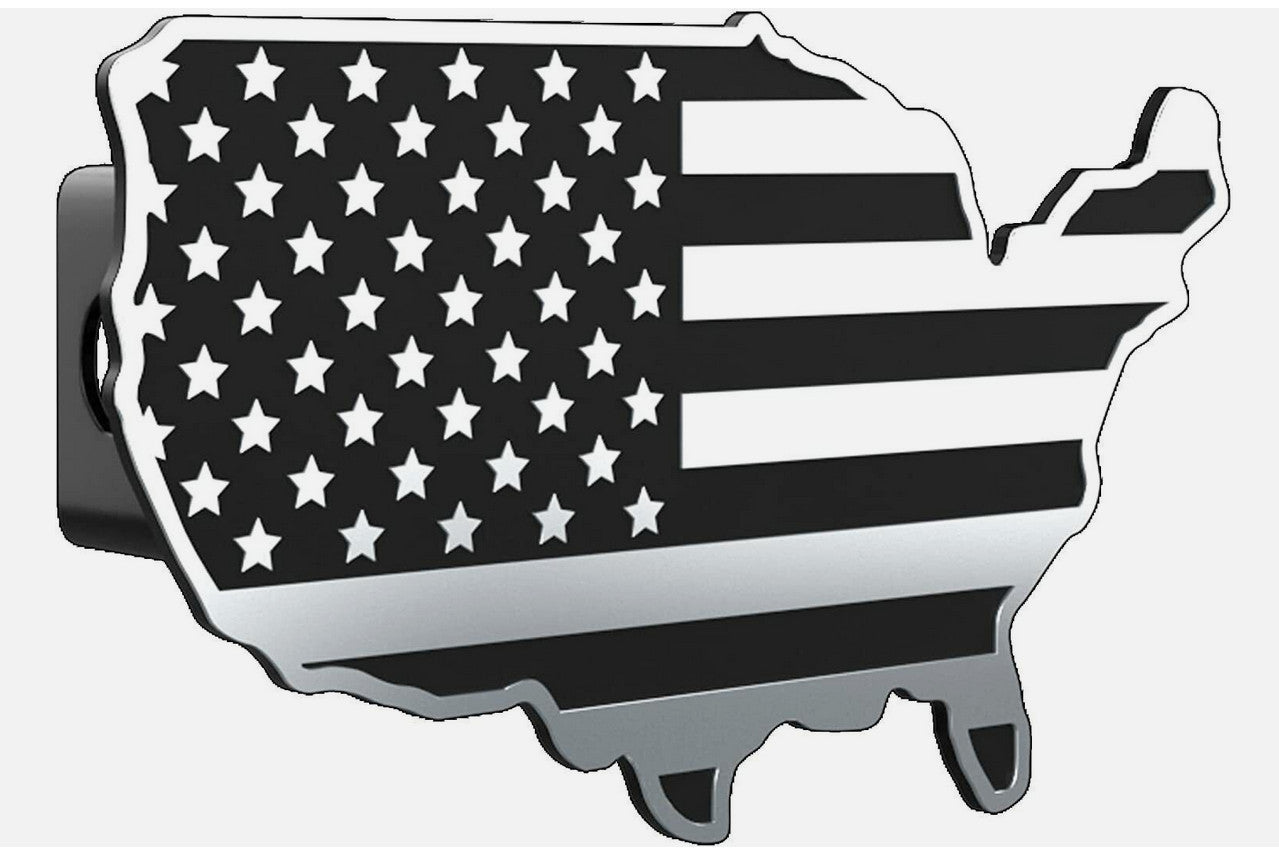 Car mount plug cap tow receiver 3-inch American flag map chrome black for Chevrolet