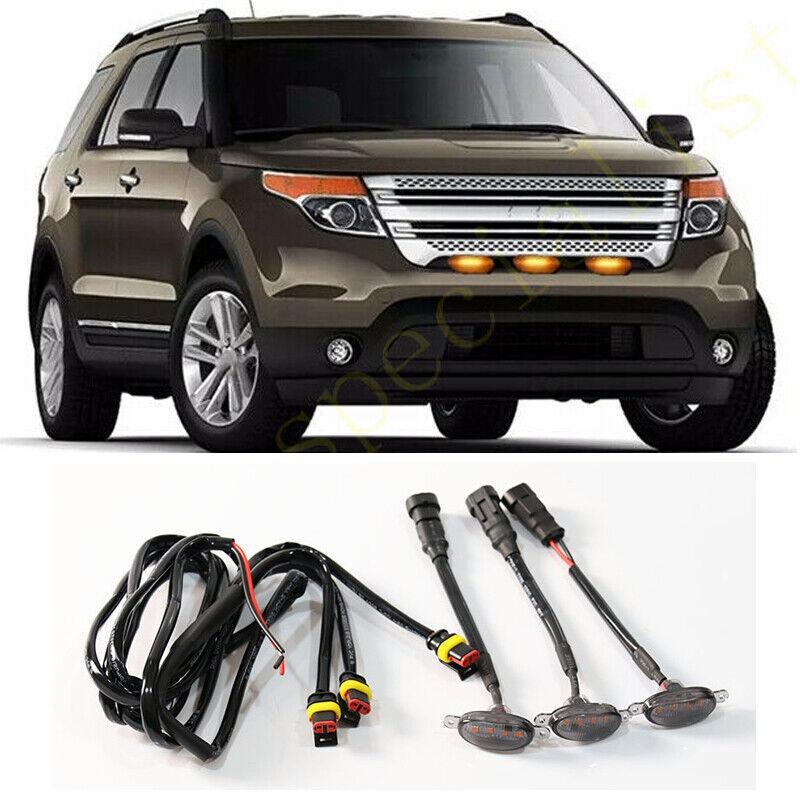 for Ford Explorer 2011-2015 Front Grille smoke LED Light Style DRL Lamp