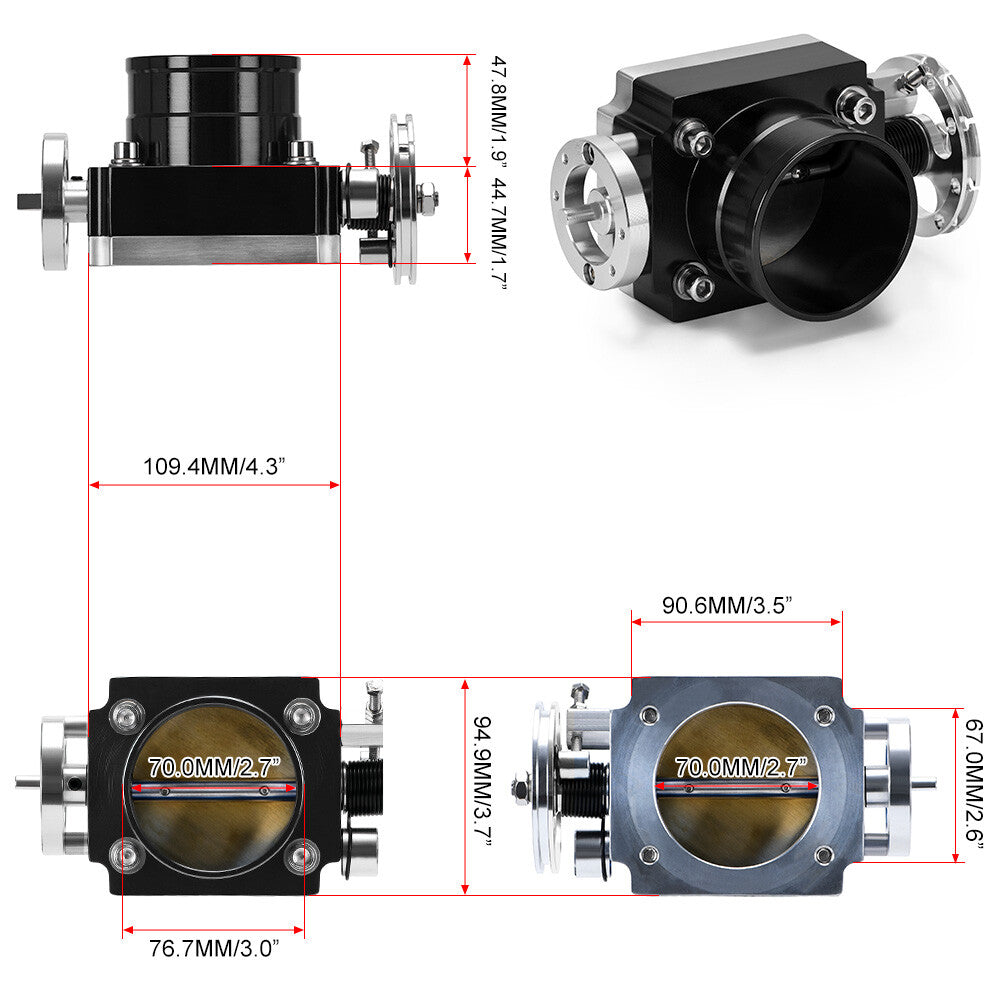 Throttle Body Universal 70MM 2.75 Adapter for Dodge for Ram 5.7L 6.1L 6.4L Hemi