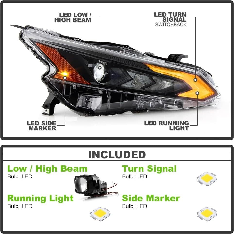 Full LED Projector Headlight For 2023-2024 for Nissan Altima Headlamp Passenger Side