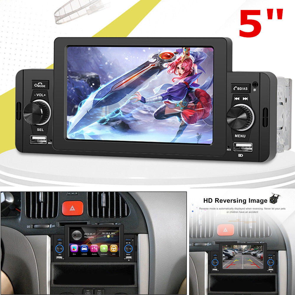 5-inch HD 1DIN LCD Touchscreen Car Bluetooth Stereo Radio FM USB AUX TF MP5 Player
