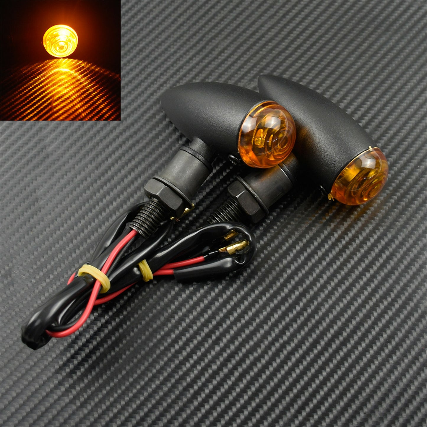 2X 10mm Amber LED Bullet Turn Signal Indicator Light Fit For Bobber Cafe Racer