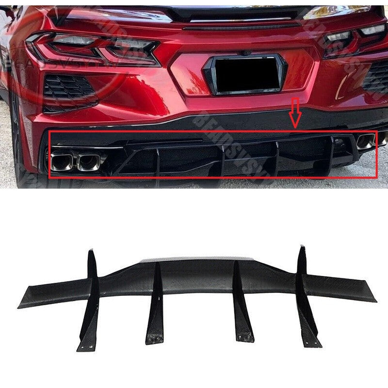 For 20-23 for Chevy for Corvette C8 Gloss Black Stingray Add-On Rear Bumper Diffuser Fin