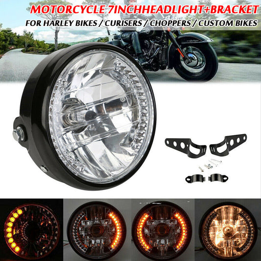 6.5-inch LED headlight with bracket for motorcycles, universal for Harley Bobber Cafe Racer.
