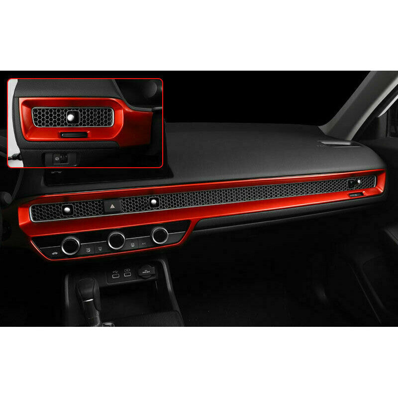 2x for Honda for Civic 2022-23 Sedan Red ABS Center Console Molding Trim Strip Cover