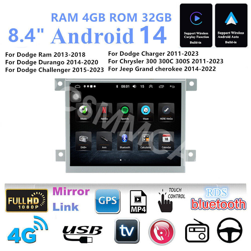 Car Stereo Radio Player USB 4+32G WiFi W/Camera Fit for Dodge for Charger 2011-2023