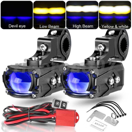 2x LED Motorcycle Spot Lights Auxiliary Headlight Driving Fog Lamp White Amber