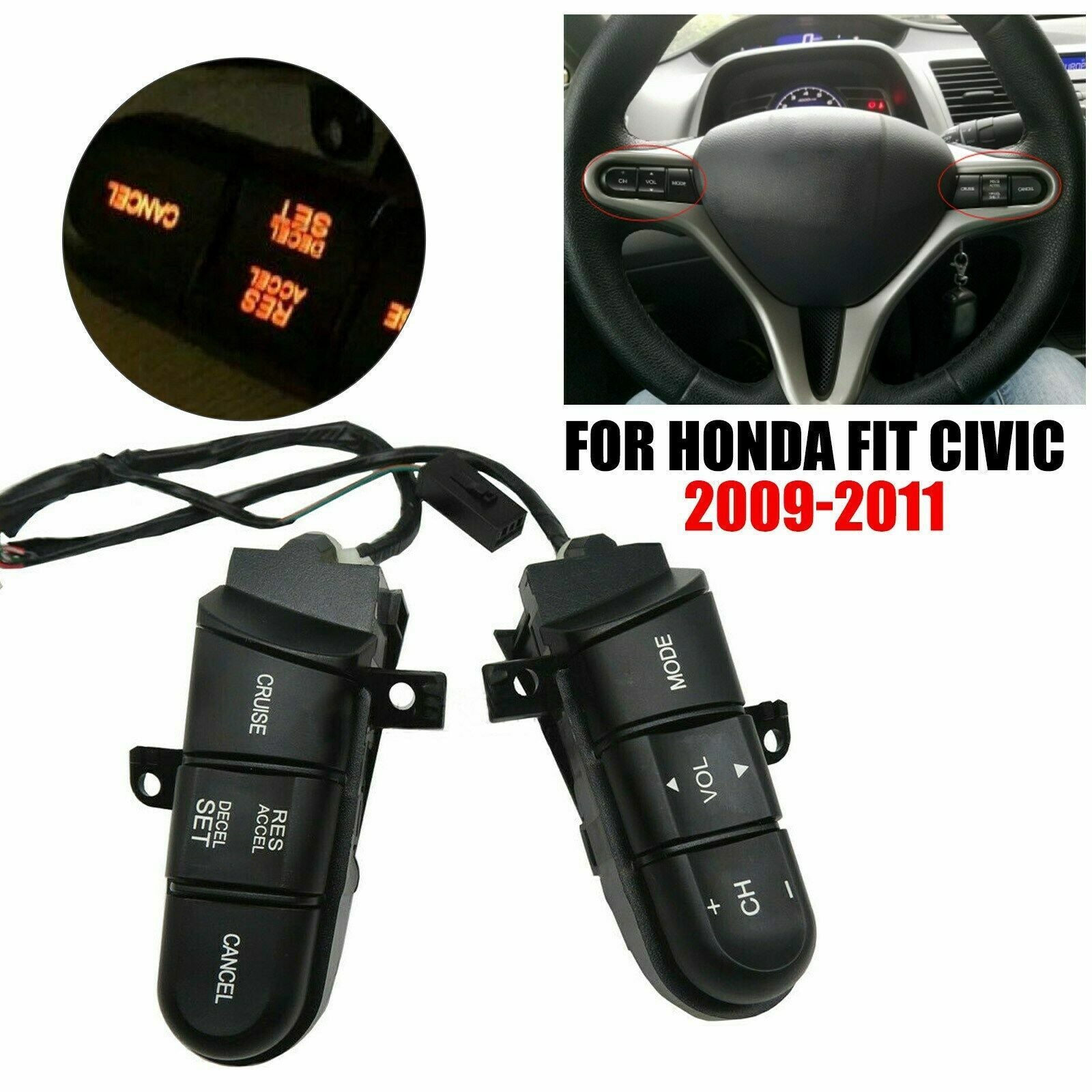 Fit for Honda for Civic 09-11 Car Steering Wheel Cruise Audio Remote Control Switch AT