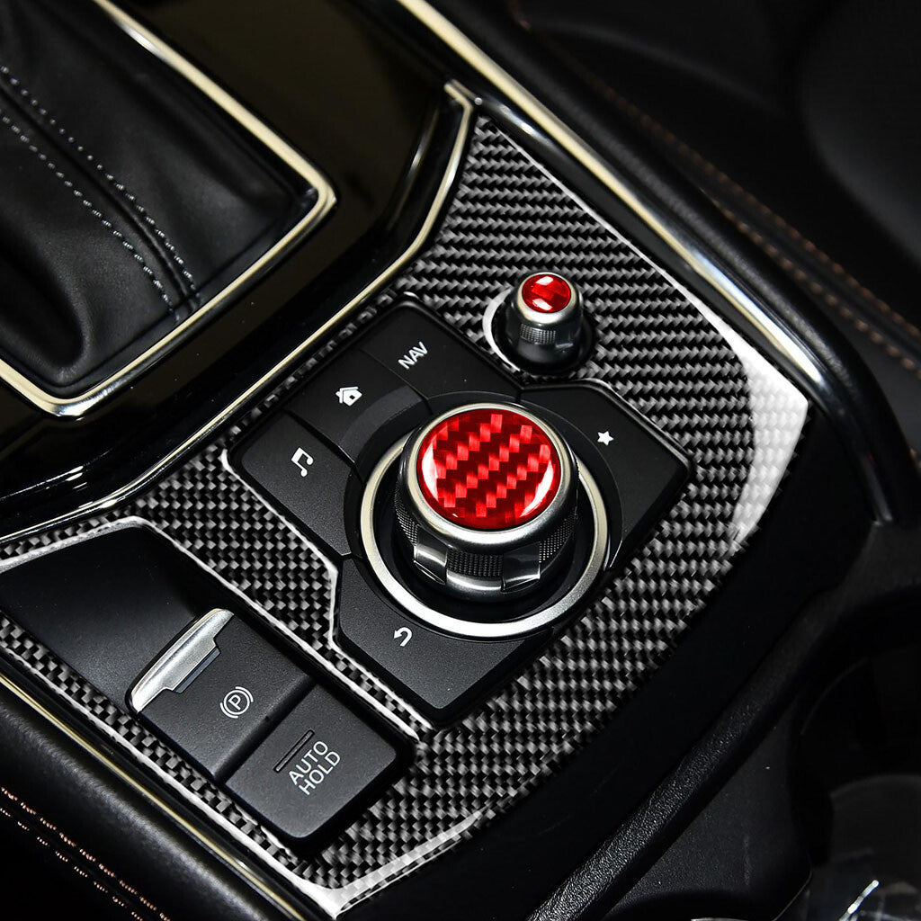 Red Carbon Fiber Multimedia Switch Button Ring Cover Trim for Mazda CX-5 2017-21