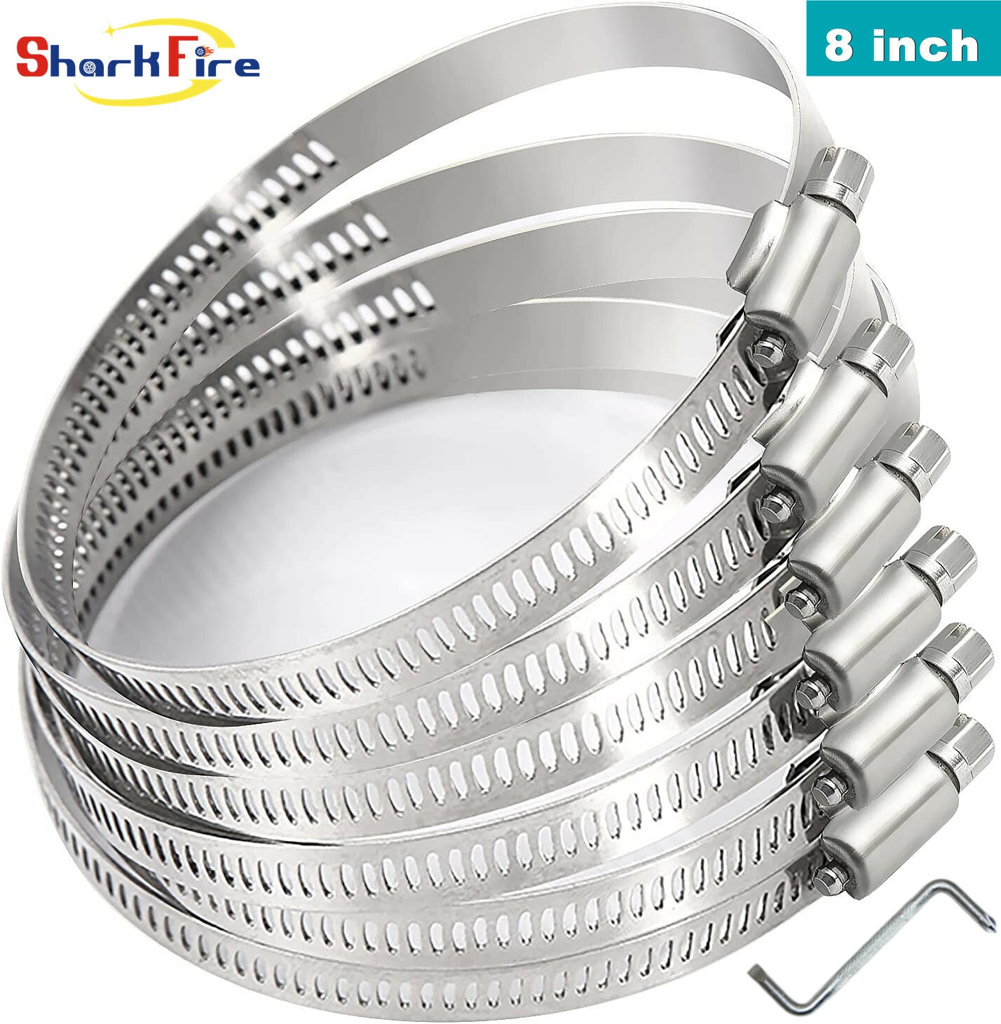 8-inch metal hose clamp, adjustable stainless steel hose clamp for flexible hoses