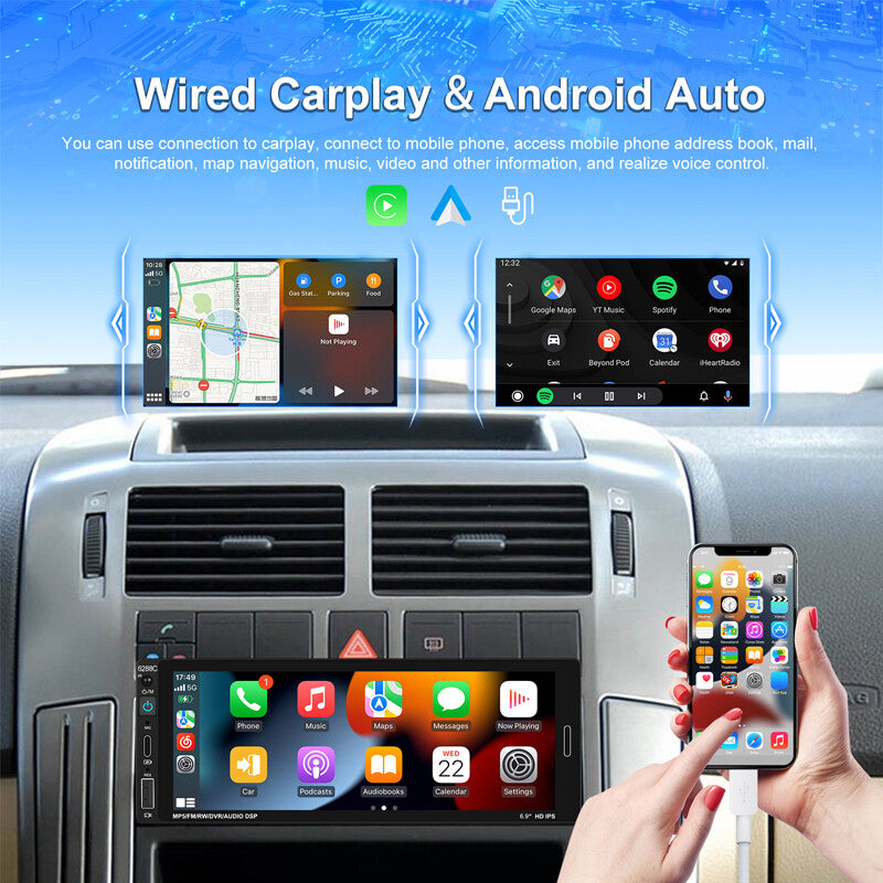 6.9-inch Single 1DIN Car Wireless CarPlay Radio Stereo Touch Bluetooth MP5 Player