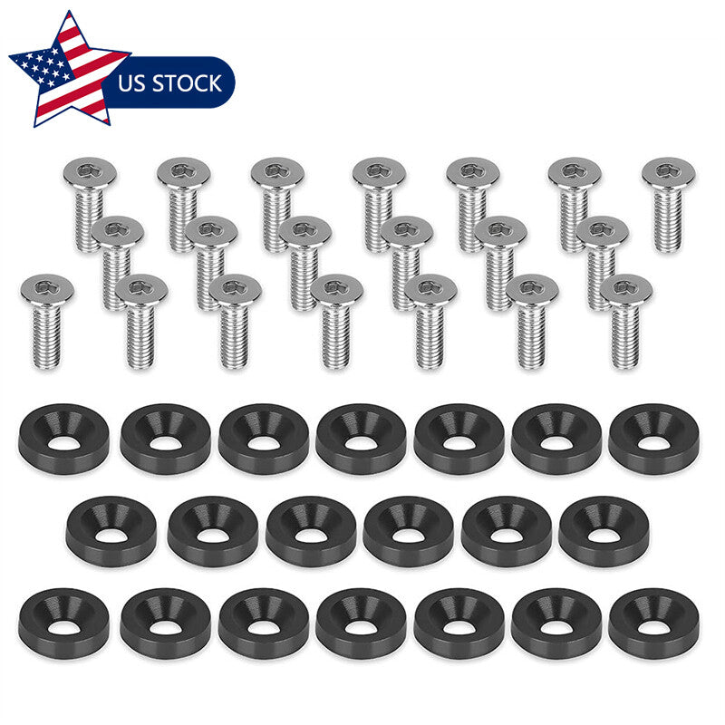 20pcs Black Aluminum Fender Bumper Washer M6 Bolt Engine Bay Dress Up Kit