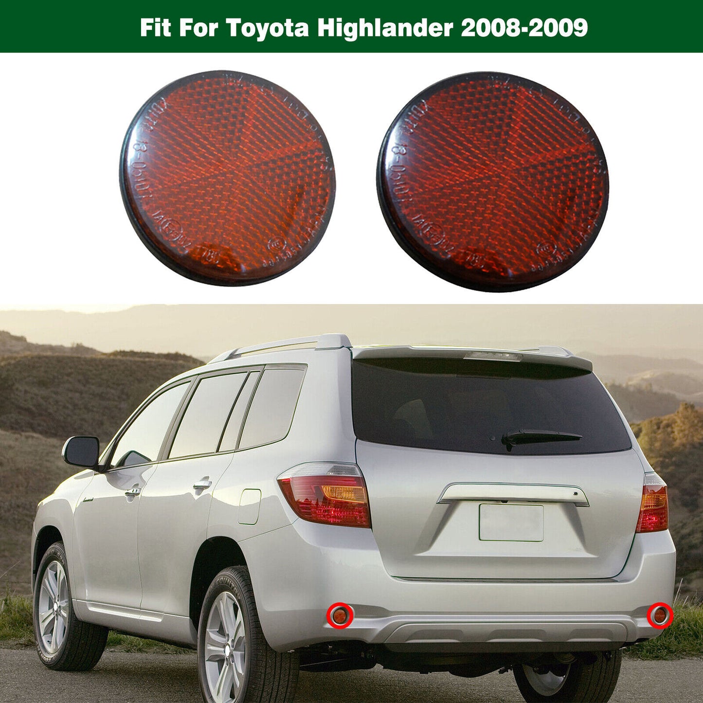 1Pair Red Rear Bumper Reflector Tail Lamp Lights for Toyota Highlander 2008-2009