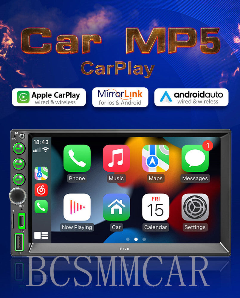 Radio 7in Double 2 DIN HD Touch Screen Stereo Car MP5 Player For Apple Carplay