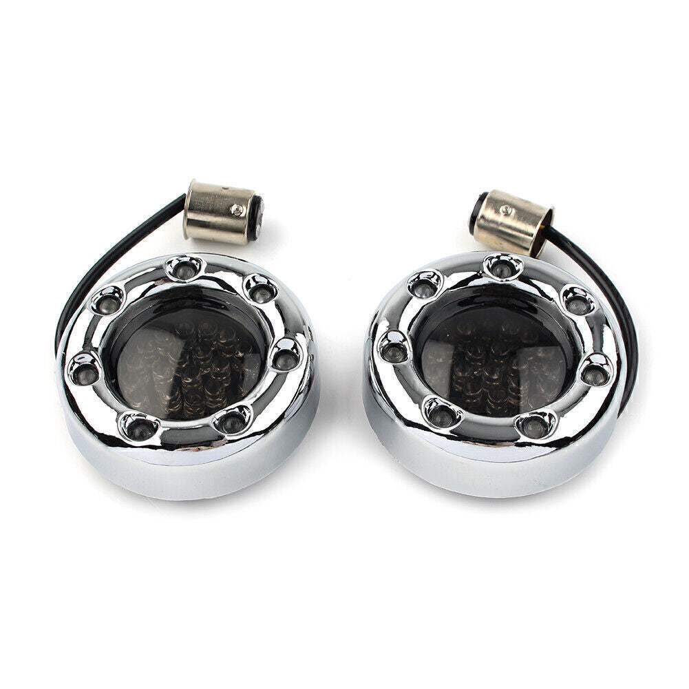 1157 Chrome Fire Ring Amber LED Turn Signal Lights for Harley Housings