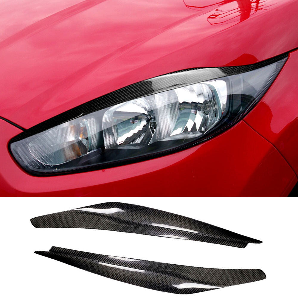 Real Carbon Fiber Front Headlight Eyelids Eyebrow Trim for Ford Fiesta 2013-2016