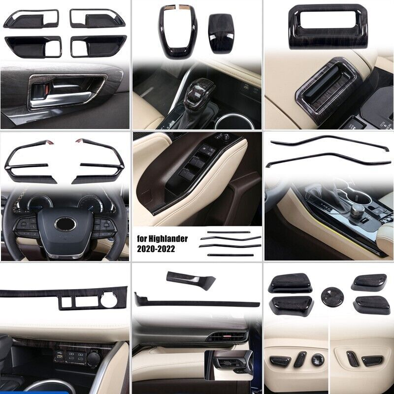 Accessories Wood Grain Interior Kit Cover Trim for Toyota Highlander 2020-2023