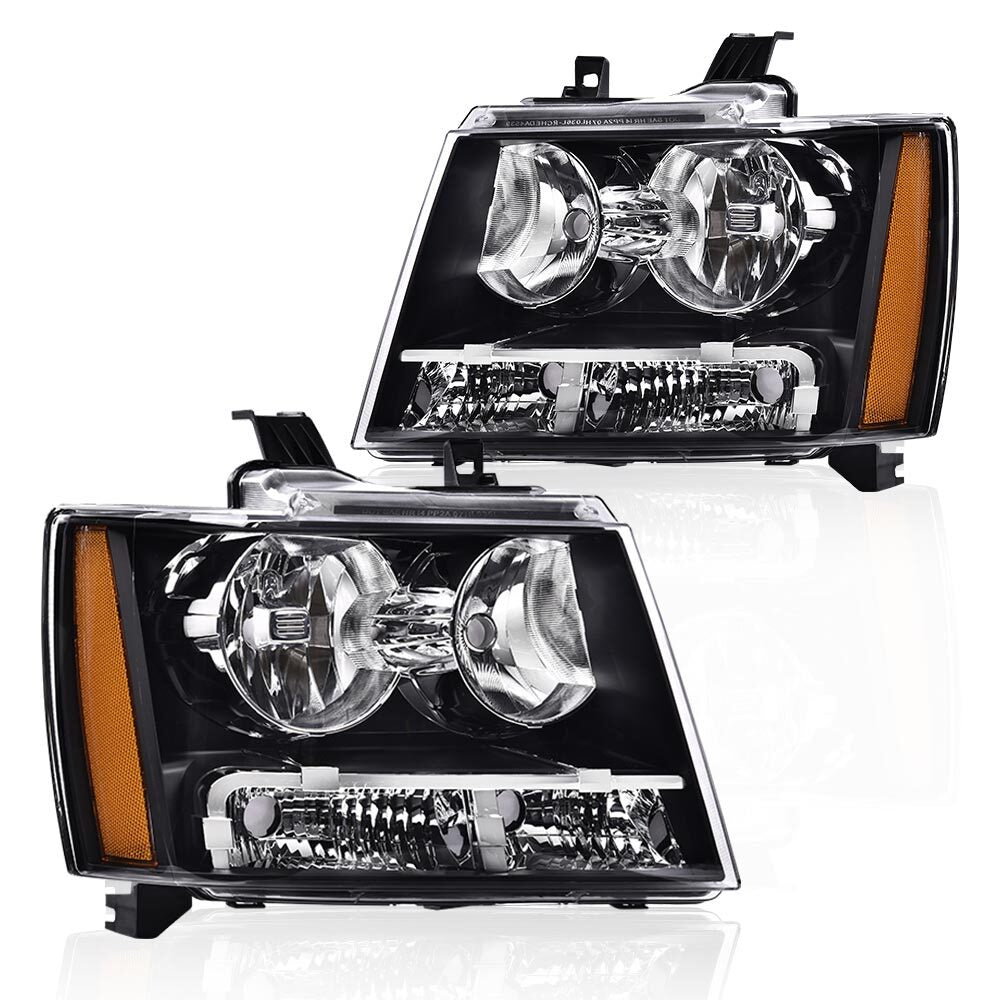 2-Piece Amber Corner Black Headlights for 07-14 for Chevrolet Avalanche Tahoe Suburban