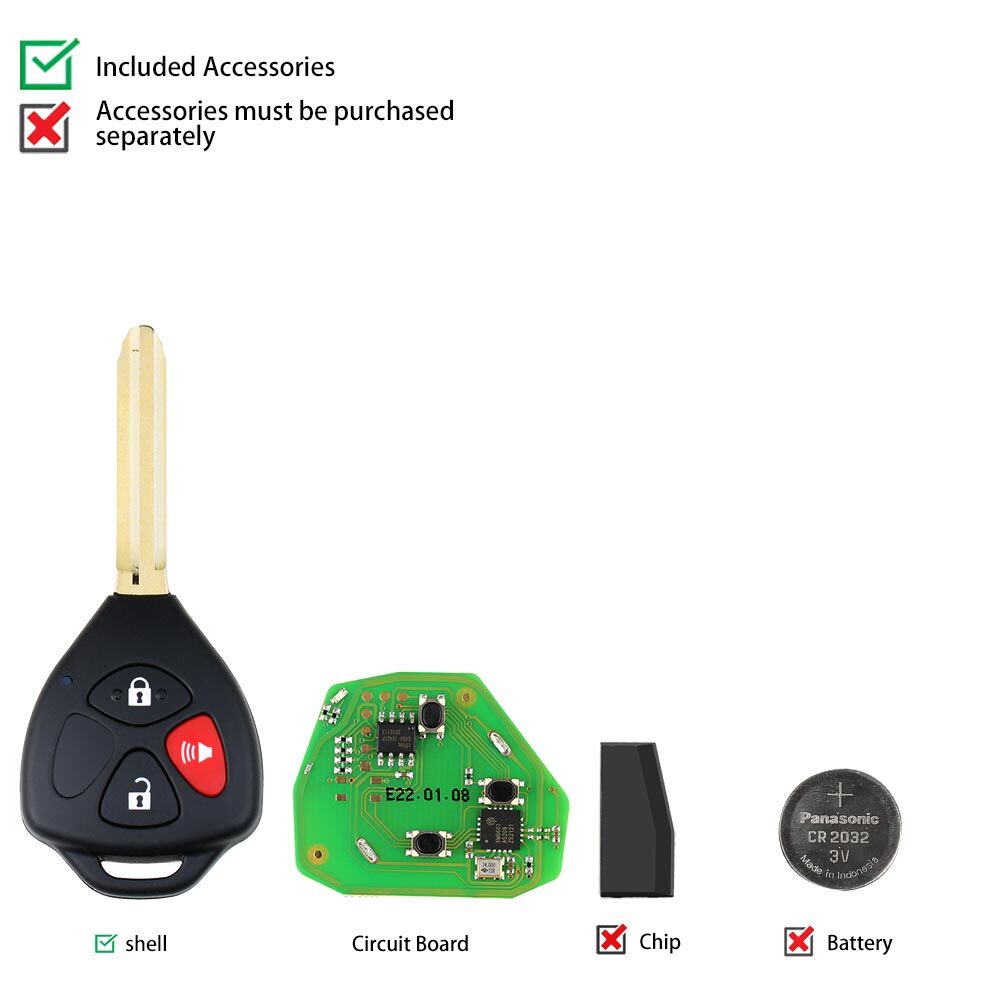 5 Universal Wire Remote Key for Toyota Style Flat Right 3 Button XKTO04EN
