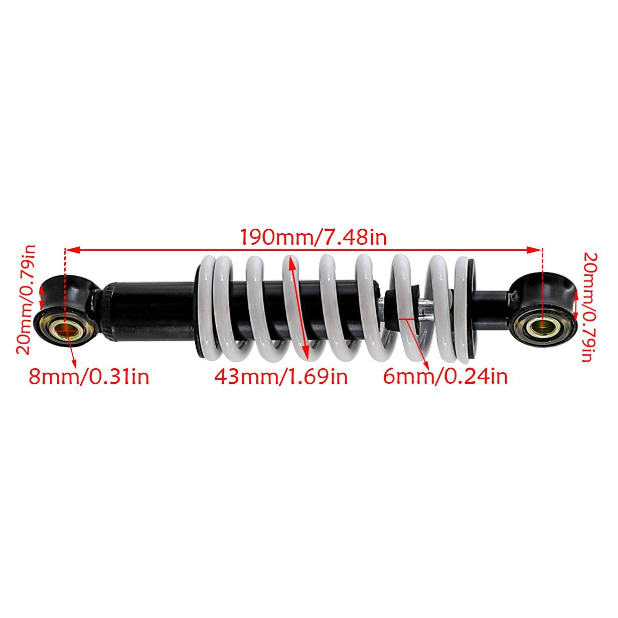 2-Pack 7.5-inch 190mm Rear Shocks, 200lbs, for Mini Dirt Pit Bikes, ATVs, Motorcycles